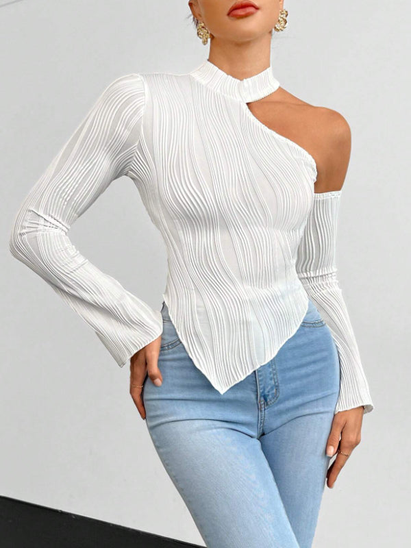 Asymmetric Neck Bell Sleeve T-Shirt