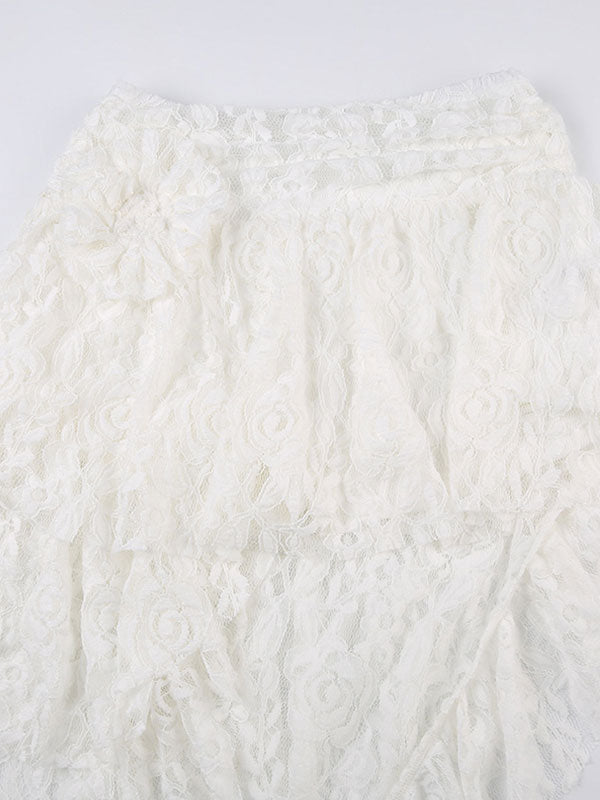 Asymmetric Hem Flounce Lace Skirt