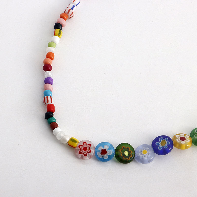 Glass Rainbow Flower Beaaded Necklace