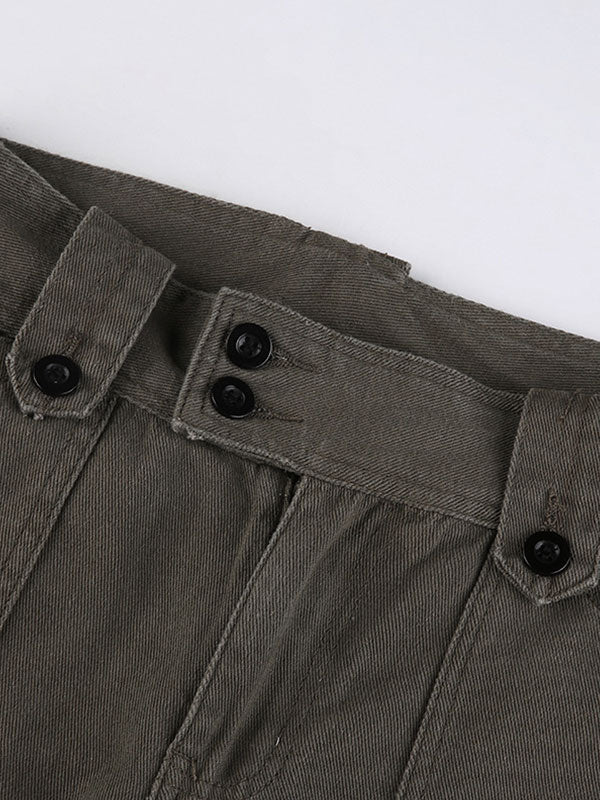 Double Buttons Straight Leg Cargo Jeans