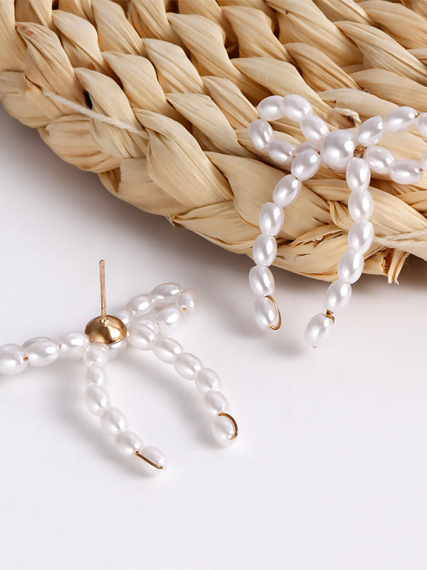 Vintage Imitation Pearl Bow Earrings