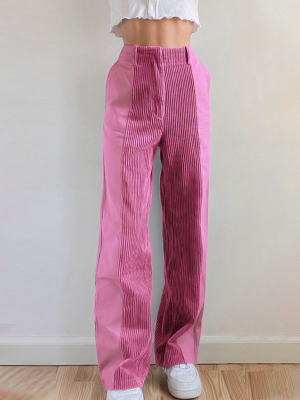 Corduroy Patchwork High Waist Casual Pants