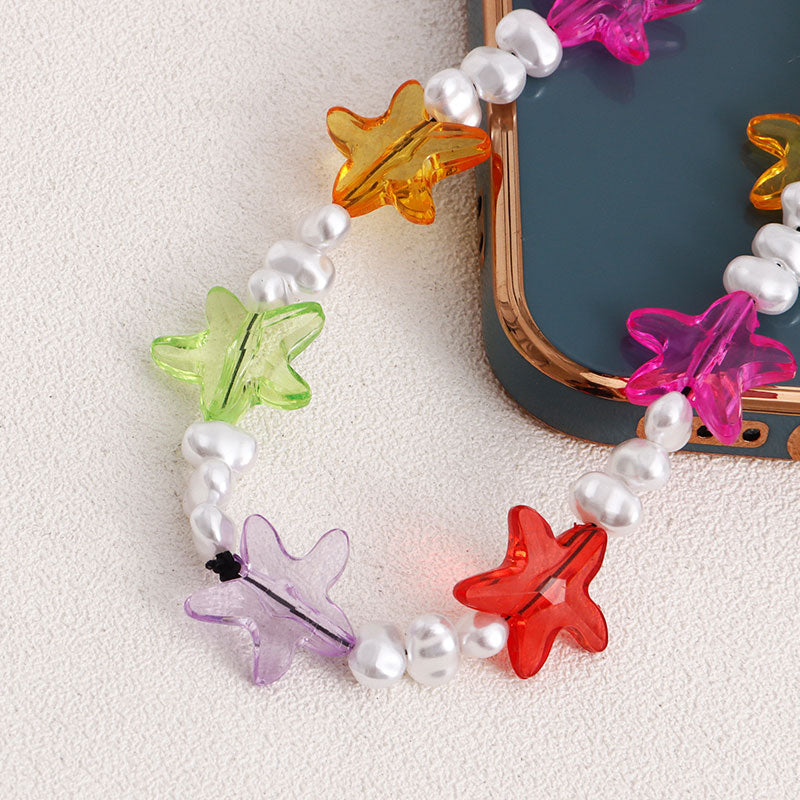 Colorful Beaded Starfish Faux Pearl Phone Chain