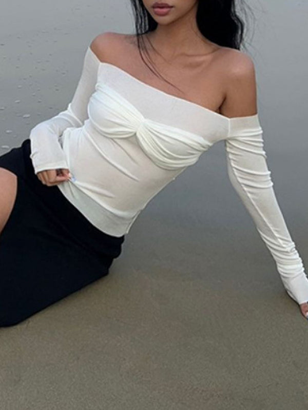 Plain Off Shoulder See Through T-Shirt