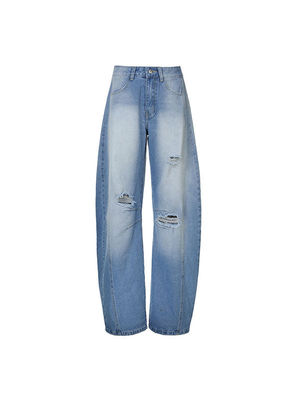 Broken Holes Button Wash Jeans