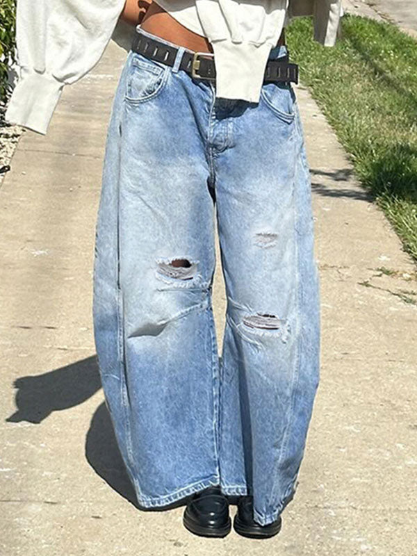 Broken Holes Button Wash Jeans