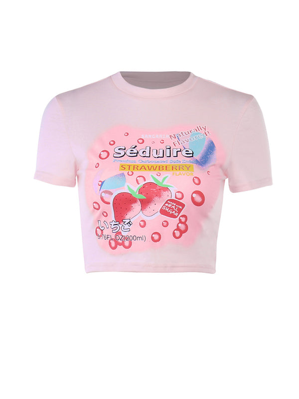 Cartoon Round Neck Exposed Navel T-Shirt