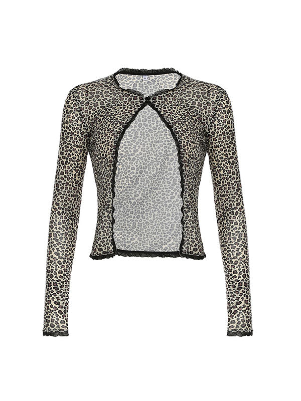 Leopard Decorative Lace Patchwork T-Shirt