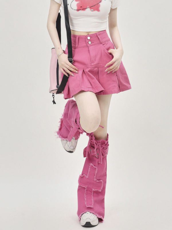 Pink Cross Micro Trumpet Bandage Denim Leg Warmer