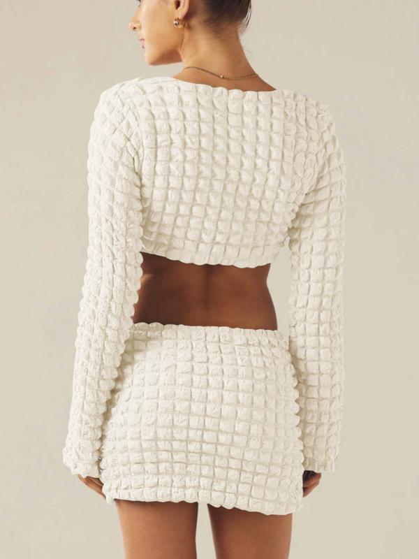 Bubble Grid Scoop Neck Two Piece Set