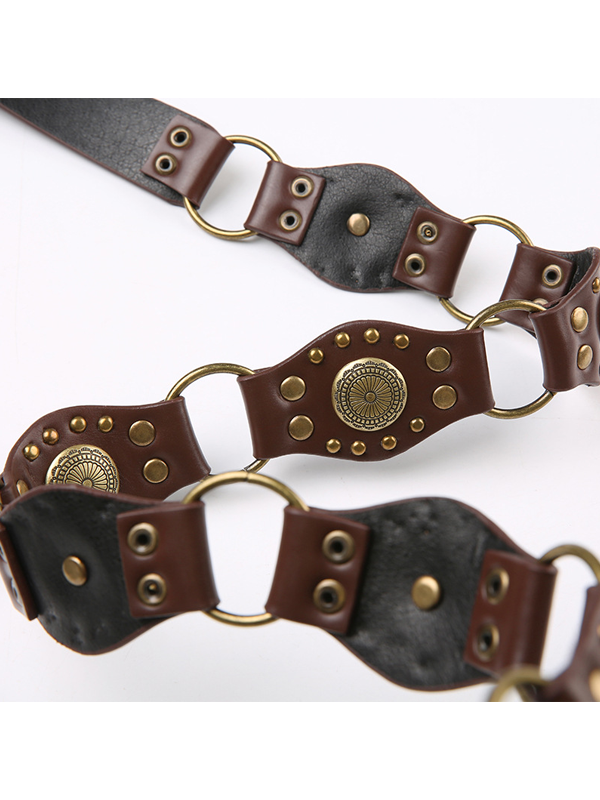 Cutout Ring Leather-Panel Belt