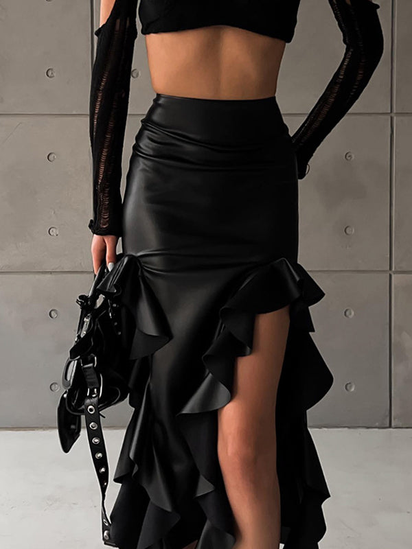 Plain Flounce Asymmetric Hem Skirt