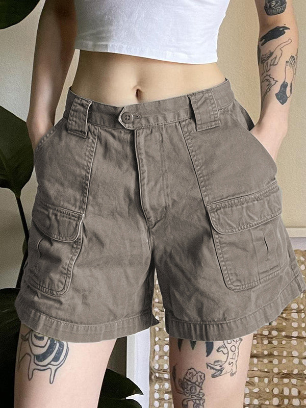 Solid Multi-Pocket Cargo Shorts