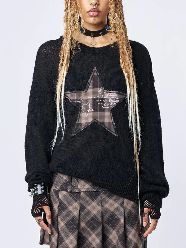 Round Neck Star Patchwork Sweatshirt