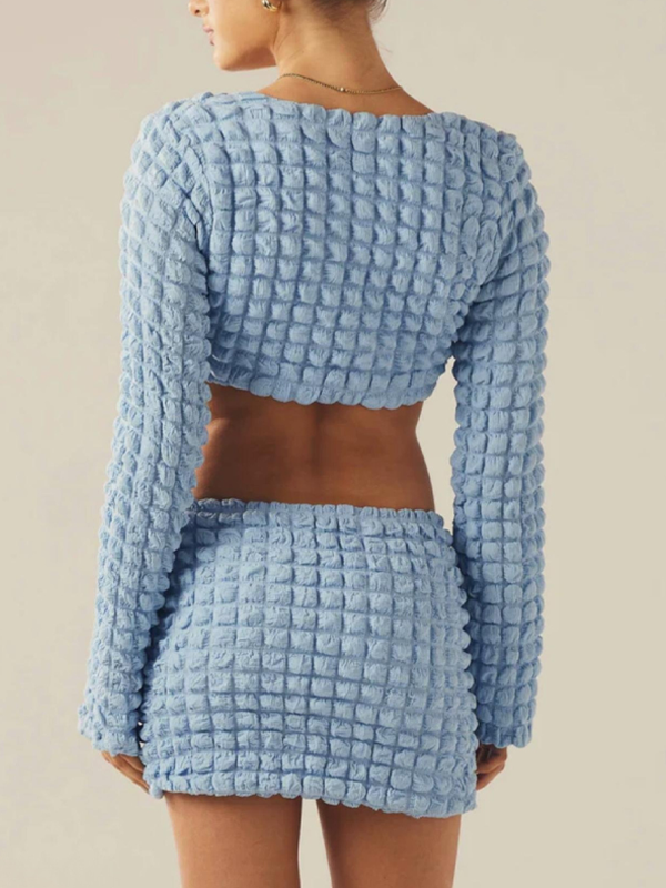 Bubble Grid Scoop Neck Two Piece Set