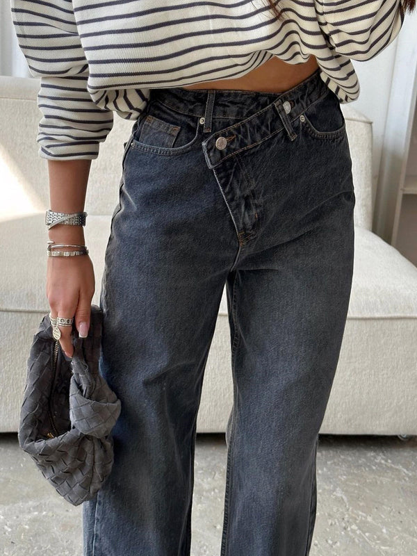 Vintage Light Wash Slit Wide Leg Jeans