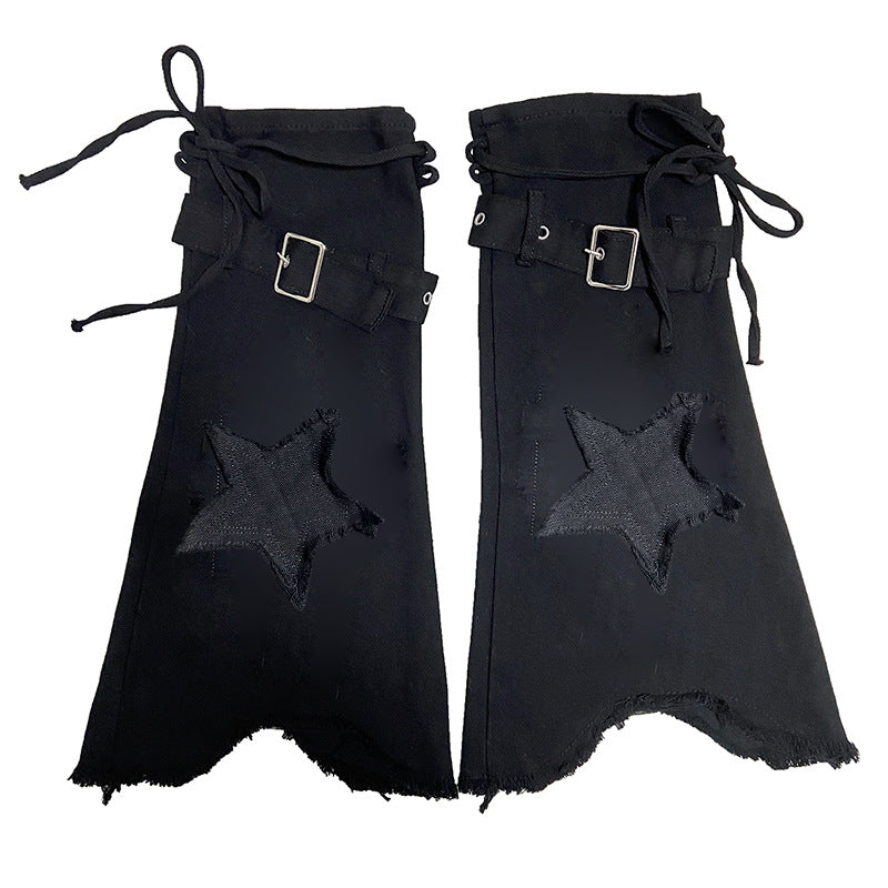 Star Embroidered Lace-up Bandage Denim Retro Leg Warmer