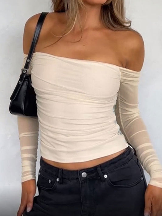 Plain Off Shoulder Exposed Navel T-Shirt