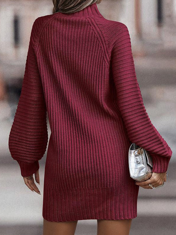 Plain High Neck Bell Sleeve Midi Dress