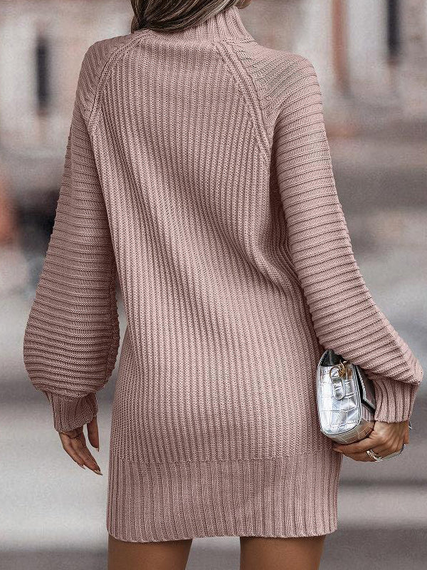 Plain High Neck Bell Sleeve Midi Dress