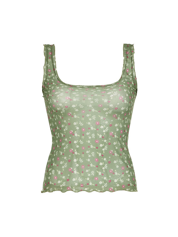 See Through Square Neck Ditsy Floral Camis