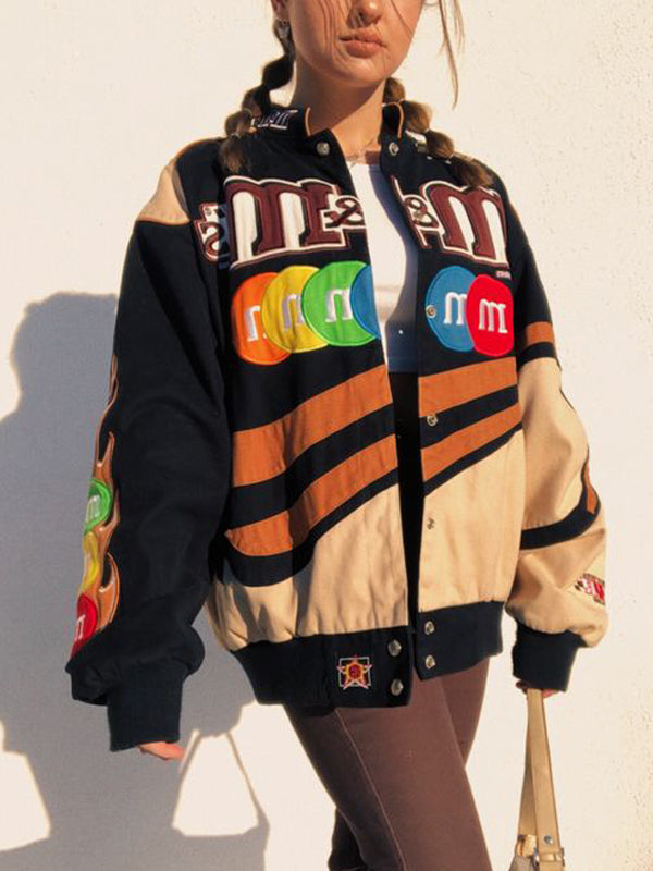 Band Neck Printed Patchwork Jacket