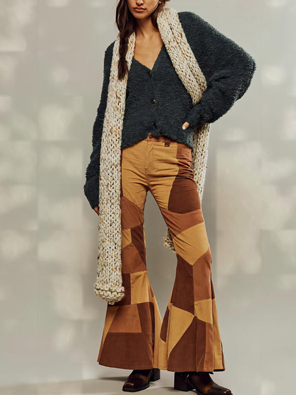 Patchwork Flared Color Block Pants